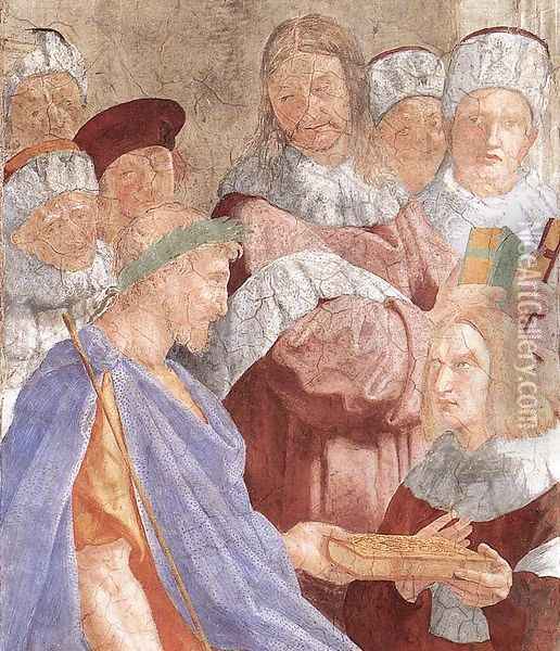 Justinian Presenting the Pandects to Trebonianus [detail: 1] Oil Painting - Raphael