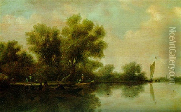 Fluslandschaft Mit Booten Oil Painting - Salomon van Ruysdael