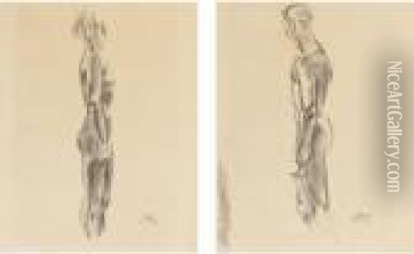 Study For Male Nude; Study For Female Nude: A Pair Of Drawings Oil Painting - Georg Kolbe