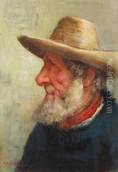 Portrait Of An Old Fisherman Oil Painting - David W. Haddon
