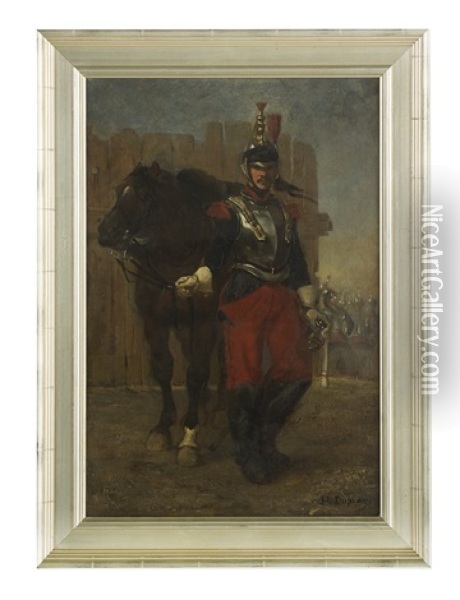 French Soldier With His Horse Oil Painting - Henri Louis Dupray