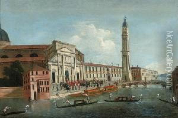 The Church Of San Pietro Di Castello, Venice, With The Arrival Ofthe Patriarch Oil Painting - Gabriele Bella