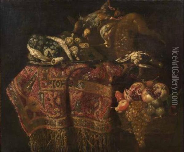 Natura Morta Con Tappeto Oil Painting - Francesco Il Maltese Noletti