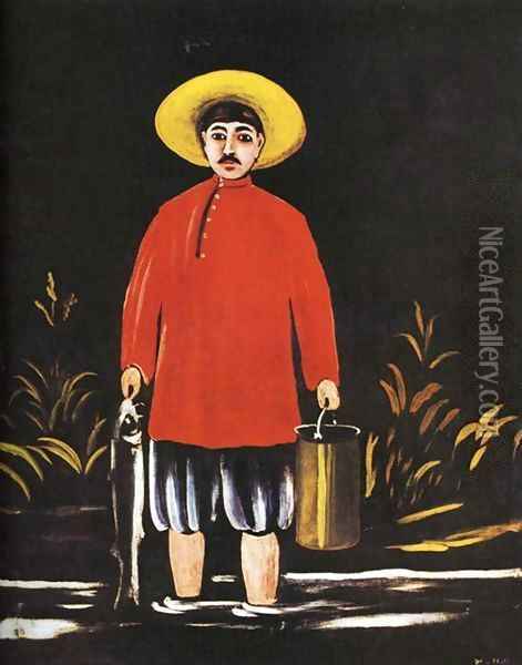 Fisherman in a Red Shirt Oil Painting - Niko Pirosmanashvili