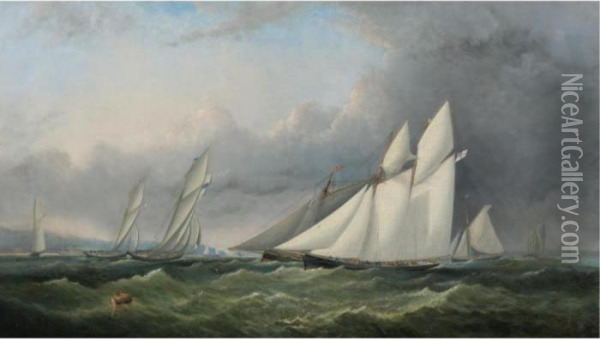 A Yacht Race On The Solent, Off Cowes - Isle Of Wight Oil Painting - Arthur Wellington Fowles