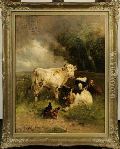 Vaches Et Poules Oil Painting - Henry Schouten