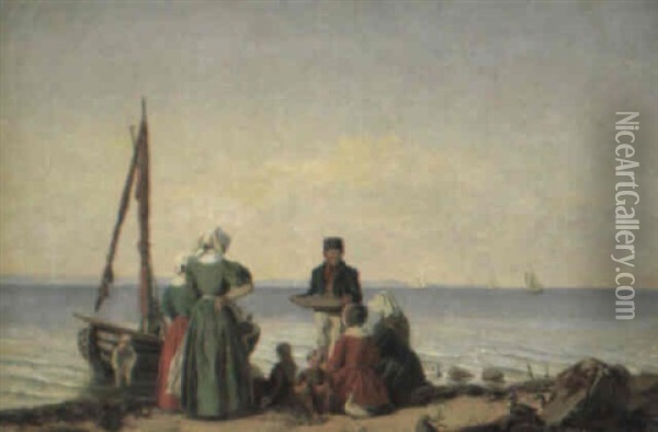 Fiskerfamilie Pa Stranden I Alsgarde Oil Painting - Henrich Friedrich Tanck