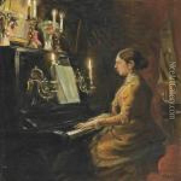 Anna Ancher At The Piano Oil Painting - Michael Ancher