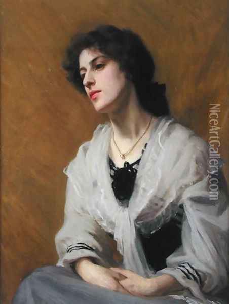 Lady in a Silk Fichu Oil Painting - James Philip Streatfield