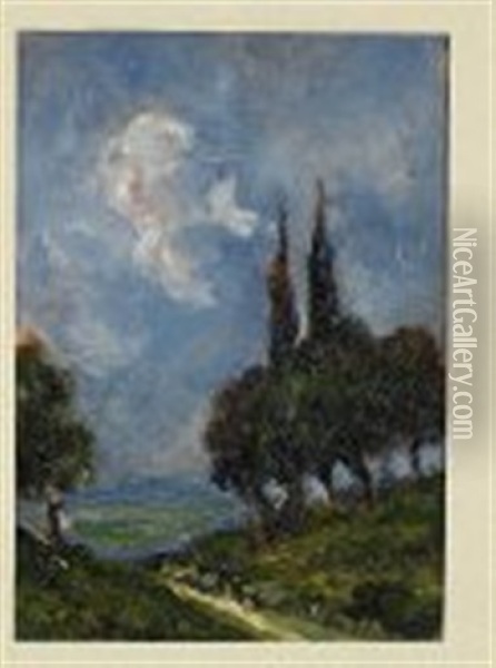 Paesaggio; Entrata Di Villa (2 Works) Oil Painting - Giovanni Colmo