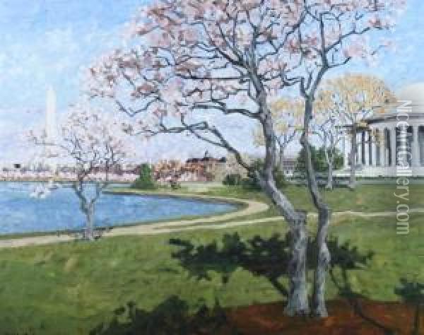 Cherry Blossoms At Tidal Basin Oil Painting - Christopher David Williams