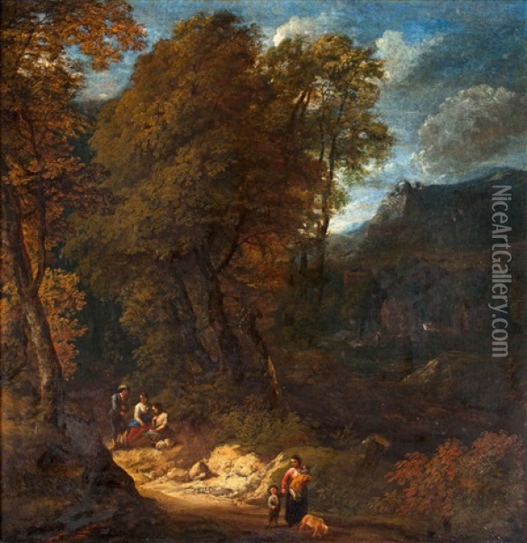 Holant Landskap Med Vandrande Figurer Oil Painting - Cornelis Huysmans