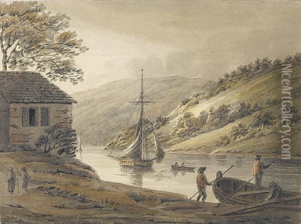 On The River Tamar, From Calstock Passagelooking Up Oil Painting - Hubert Cornish