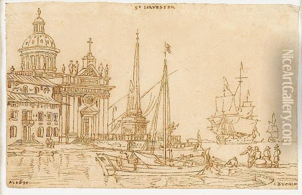 A 
Capriccio
 With Boats And Figures Oil Painting - Jacobus Storck
