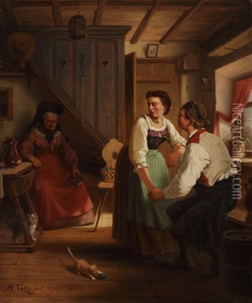 Paar In Der Stube Oil Painting - Hermann Volz