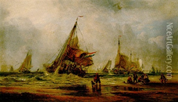 Dutch Fishing Boats Offshore Oil Painting - George William Crawford Chambers