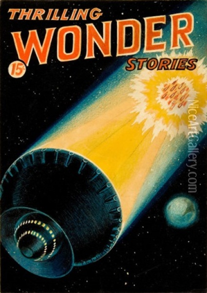 Thrilling Wonder Stories, Preliminary Pulp Cover Oil Painting - Hans Waldemar (Wesso) Wessolowski