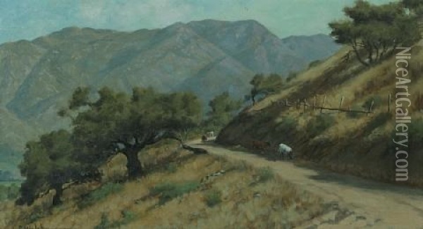 Knowing The Way Home, Cattle Along A Country Road Oil Painting - Ludmilla Pilat Welch