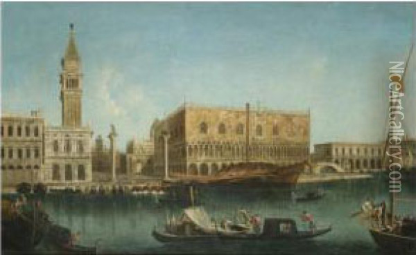 Venice, A View Of The Molo From 
The Bacino Di San Marco, With The Piazzetta And The Palazzo Ducale Oil Painting - Francesco Albotto