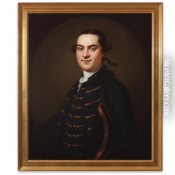 Portrait Of A Gentleman In A Blue Coat With Gold Trim (john Swift?) Oil Painting - John Wollaston