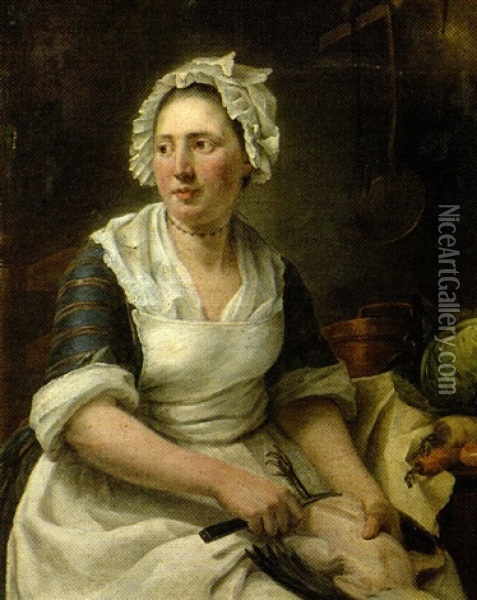 Portrait De Femme Dans Une Cuisine Oil Painting - Michel Honore Bounieu