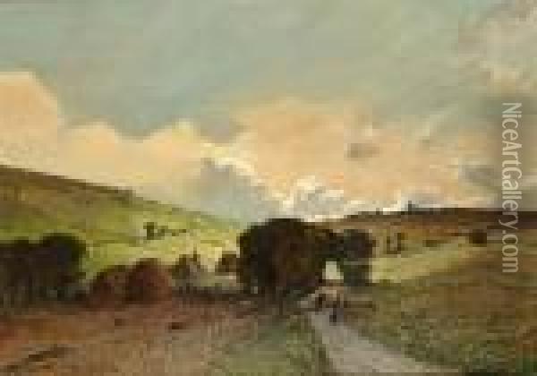 A Country Lane With Shepherd Oil Painting - Jules Louis Rame