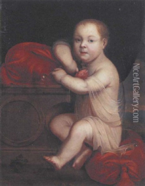 Homo Bulla Est; Portrait Of A Child Blowing A Soap Bubble, A Pink Rose In His Right Hand Oil Painting - Pierre Mignard the Elder