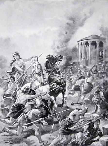Boadiceas attack upon Camulodunum, 60AD, illustration from The History of the Nation 2 Oil Painting - Henry A. (Harry) Payne