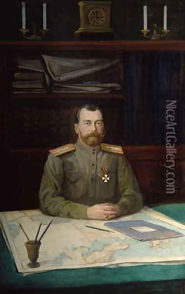 Portrait of Emperor Nicholas II, 1914 Oil Painting - Nikolay Shesterikov