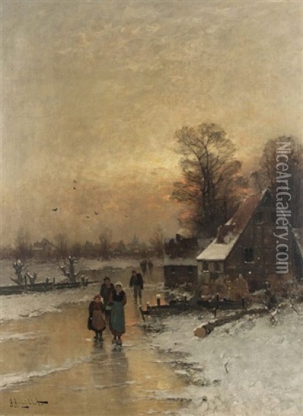 Heimkehr Am Winterabend Oil Painting - Johann Jungblut