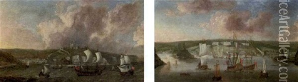 Ships Of The Fleet Off Dover (+ Warships Off The Citadel At Plymouth; Pair) Oil Painting - Isaac Sailmaker
