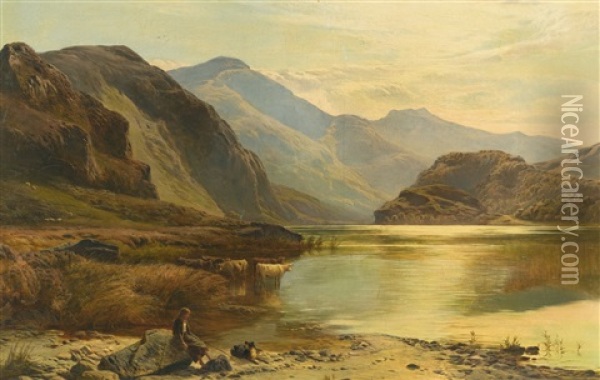 Resting By The Lake In An Evening Glow Oil Painting - Sidney Richard Percy