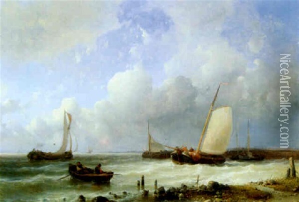 Schiffe And Der Hollandischen Kuste Oil Painting - Johannes Hermanus Barend Koekkoek