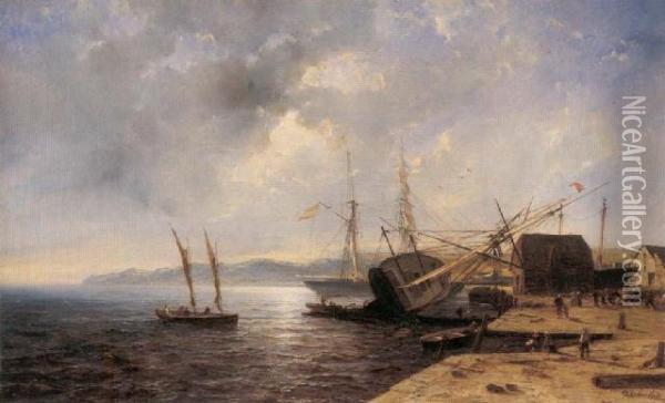 Boote Im Hafen Oil Painting - Andreas Achenbach