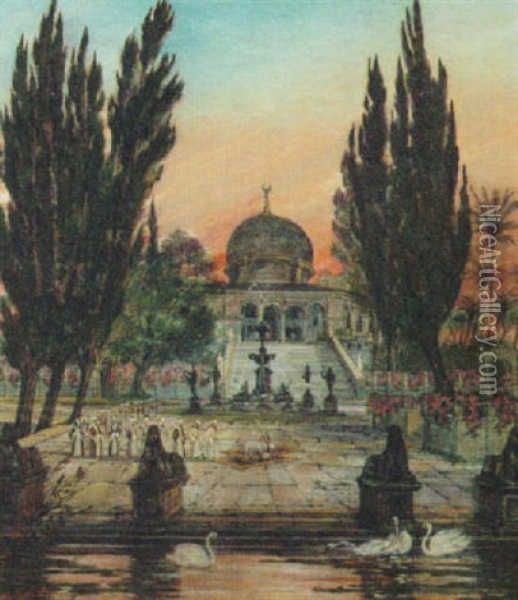 A Mosque At Sunset Oil Painting - Otto Lasius
