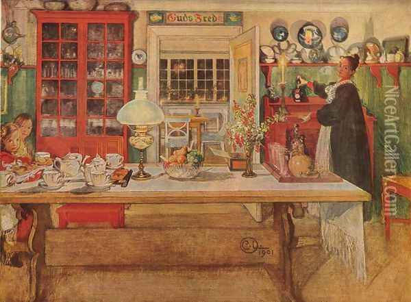 Getting Ready for a Game of Cards Oil Painting - Carl Larsson