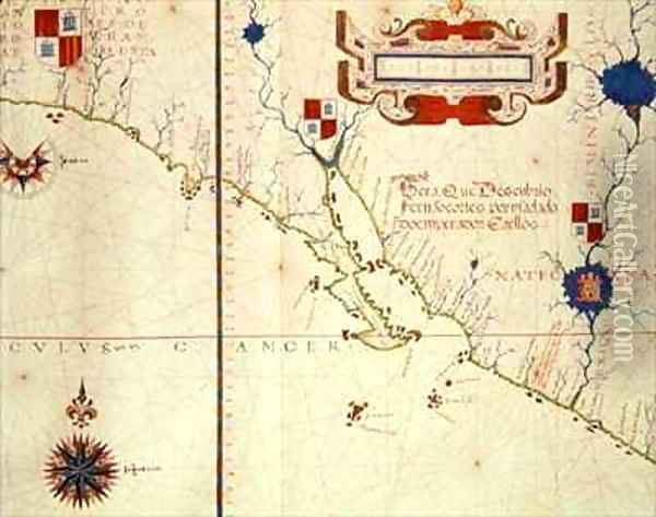 Fol 15 Map of Mexico and lower California from an atlas Oil Painting - Fernao Vaz Dourado