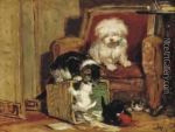 Playtime Oil Painting - Henriette Ronner-Knip