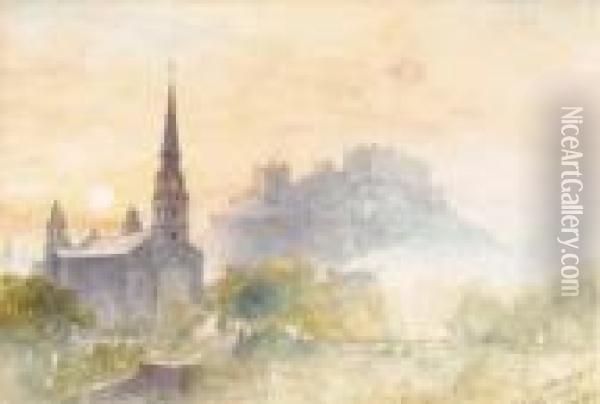 St. Cuthbert's And Edinburgh Castle Oil Painting - John Blair