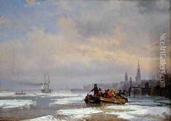 Ship in Ice 1854 Oil Painting - Egidius Linnig