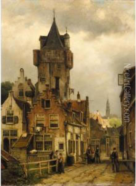 A Street Scene In Amsterdam Oil Painting - Willem Koekkoek