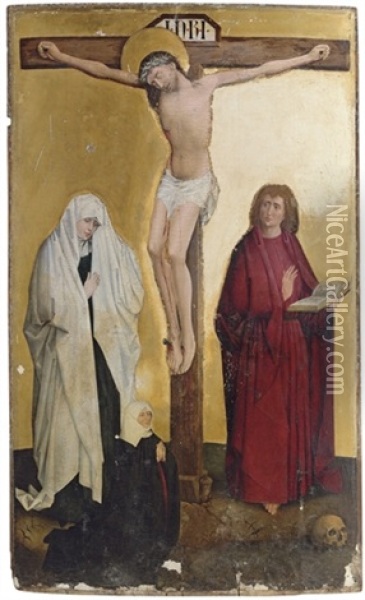 The Crucifixion With The Virgin, Saint John The Evangelist And A Donatrix Oil Painting - Konrad Witz