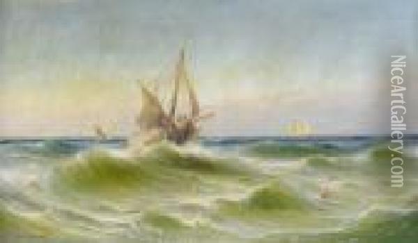 Fiskebatar Pa Boljande Hav Oil Painting - Otto Ludvig Richarde