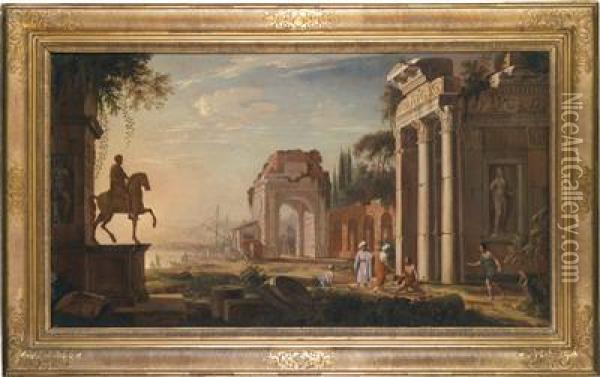 Ruins Of An Antique Harbour Oil Painting - Johann Oswald Harms