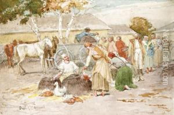 Piac Oil Painting - Lajos Deak Ebner