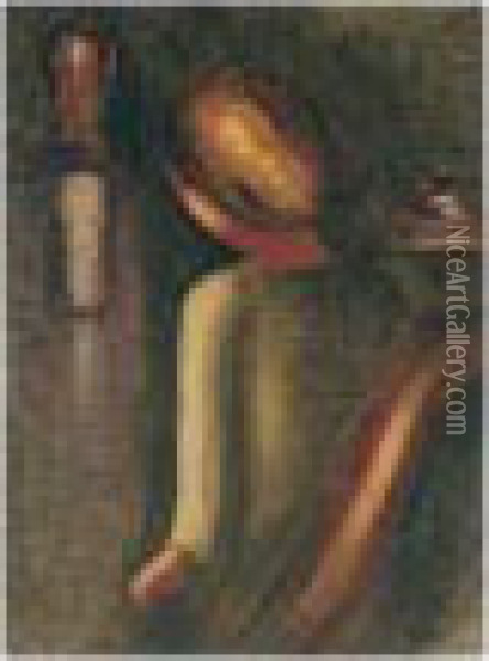 Sitzende Und Zwei Figuren, 1936 (seated Woman And Two Figures, 1936) Oil Painting - Oskar Schlemmer