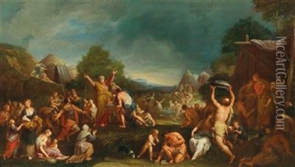 Moses And The Gathering Of The Manna By The Israelites Oil Painting - Gregorio Lazzarini