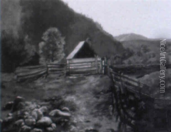 Weidezaune Vor Dem Bauernhaus Im Gebirge Oil Painting - Julius von Blaas