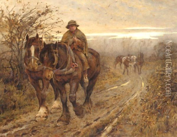 The Weary Beasts Returning Frae The Plough Oil Painting - Harold Swanwick