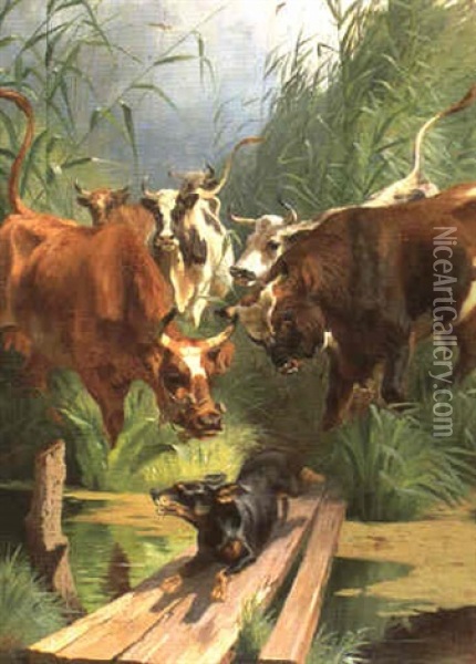 Koer, Der Forskraekker En Gravhund Oil Painting - Adolf Heinrich Mackeprang
